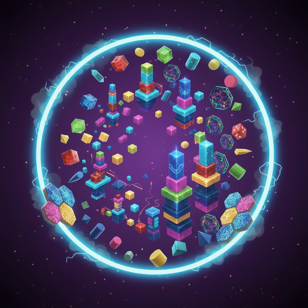 Colorful geometric shapes arranged in a circular pattern on a dark background with 'The Cubic Convergence' branding.