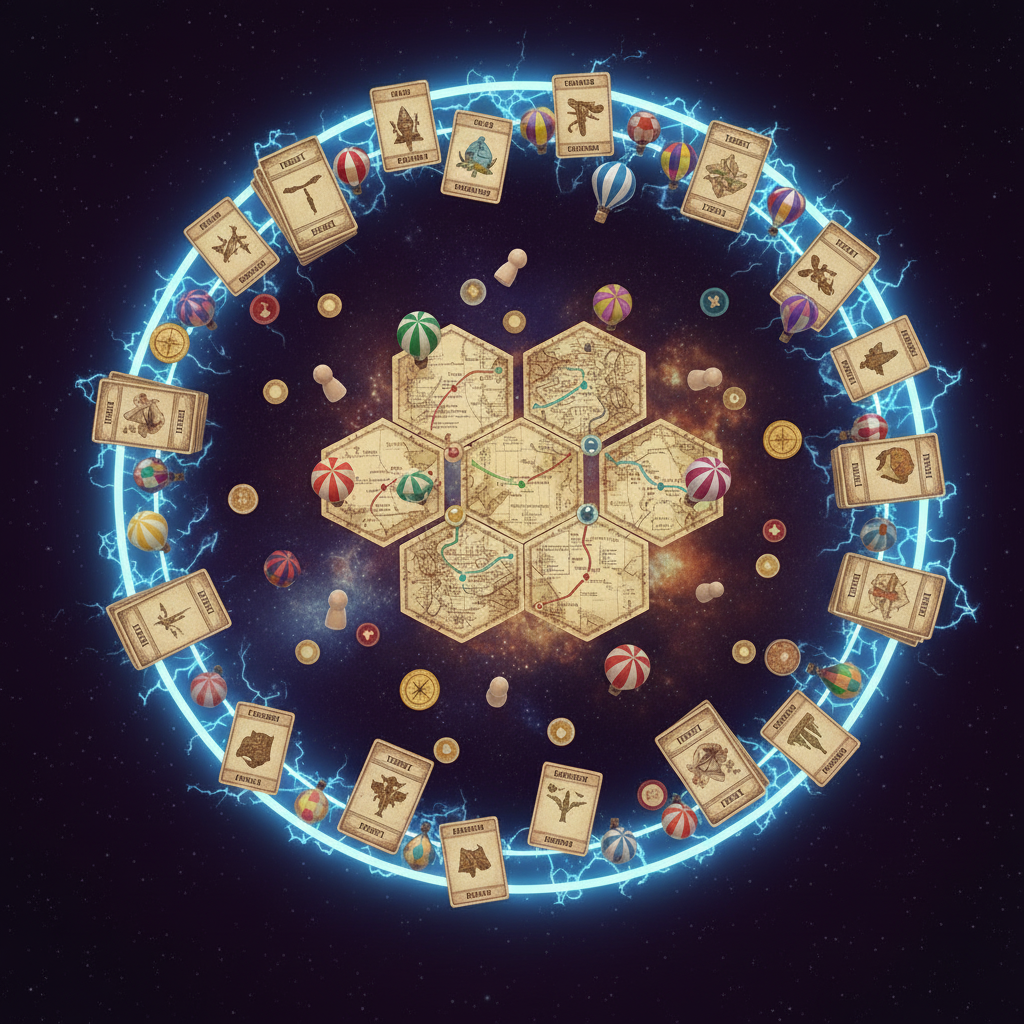 Players completing secret tickets and linking continents by balloon routes.