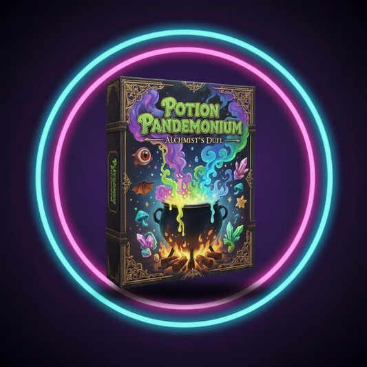 Potion Pandemonium game box with colorful design on a dark background