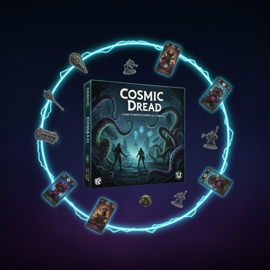 Cosmic Dread board game box with cosmic horror artwork.