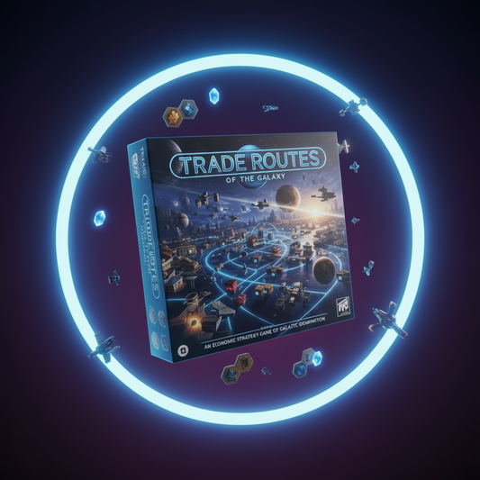 Trade Routes of the Galaxy board game box with cosmic economic strategy theme