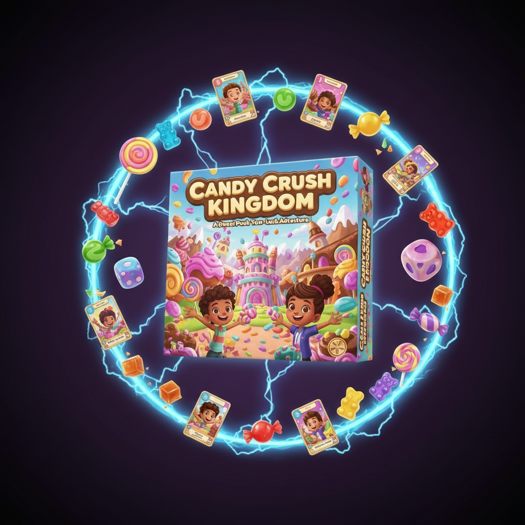 Candy Crush Kingdom game cover with characters and candy-themed design on a starry space background