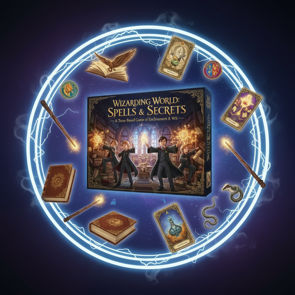 Spell and item cards, clue word tiles and timer from Spells & Secrets