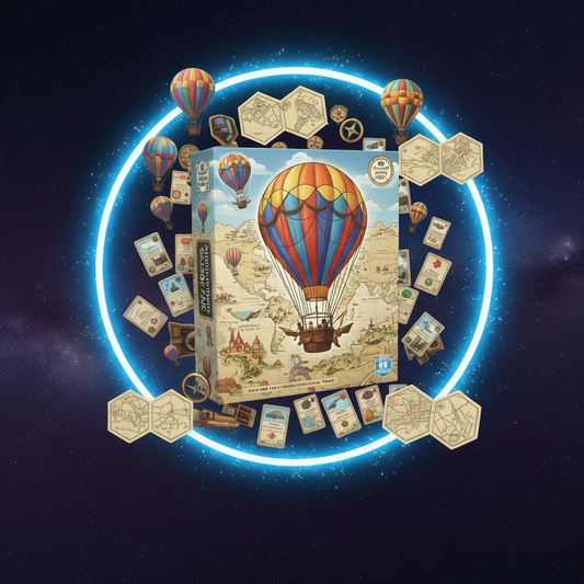 World map board with colorful balloon routes and resource cards