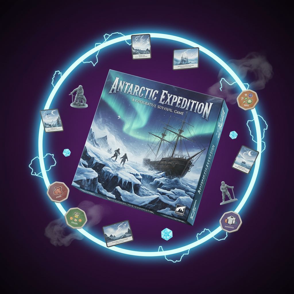 Modular ice tiles, weather cards and survival gear from Antarctic Expedition.