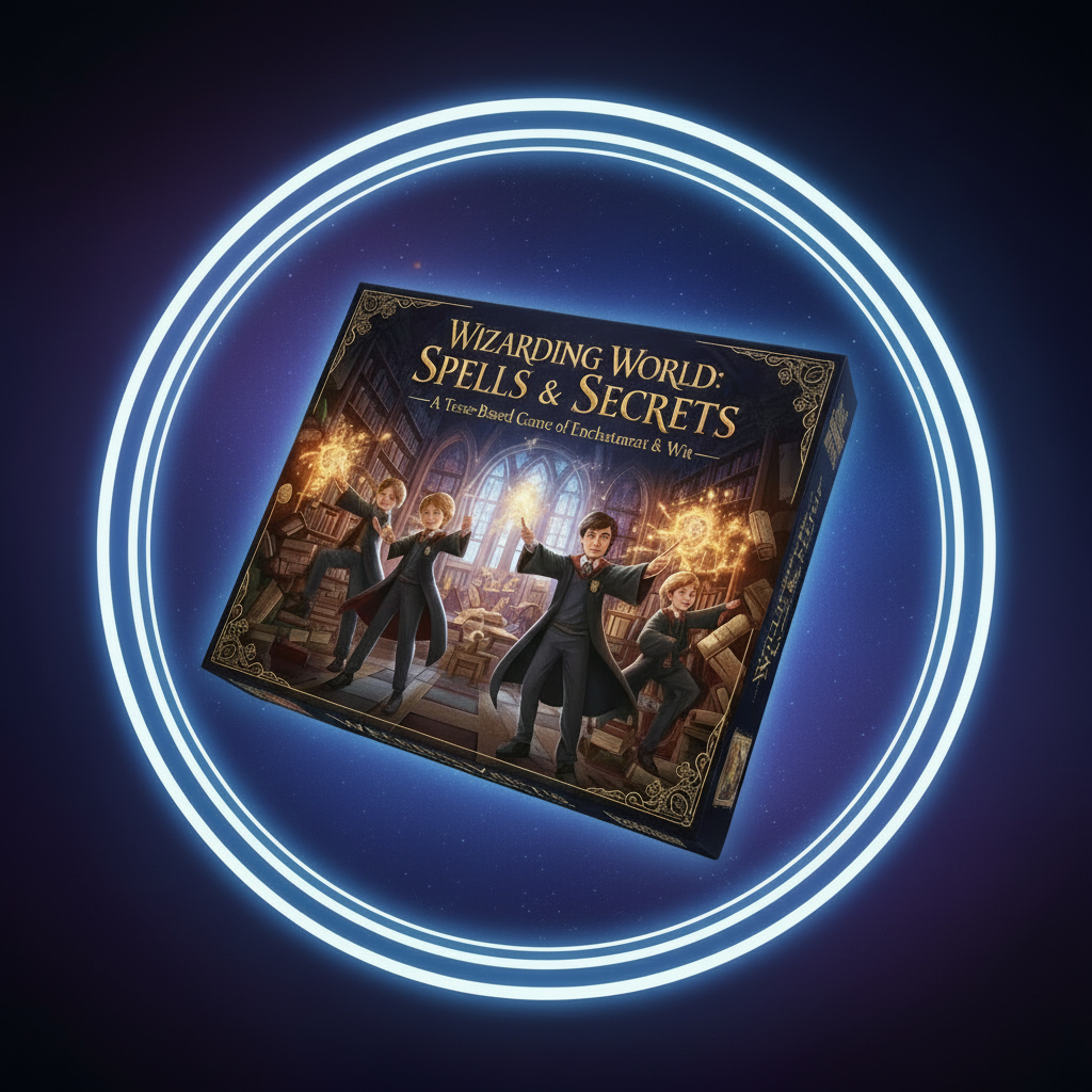 word guessing, team game, party game, magic theme, wizards, clue words, family game, 4–8 players, Wizarding World Spells & Secrets, fast play, associations