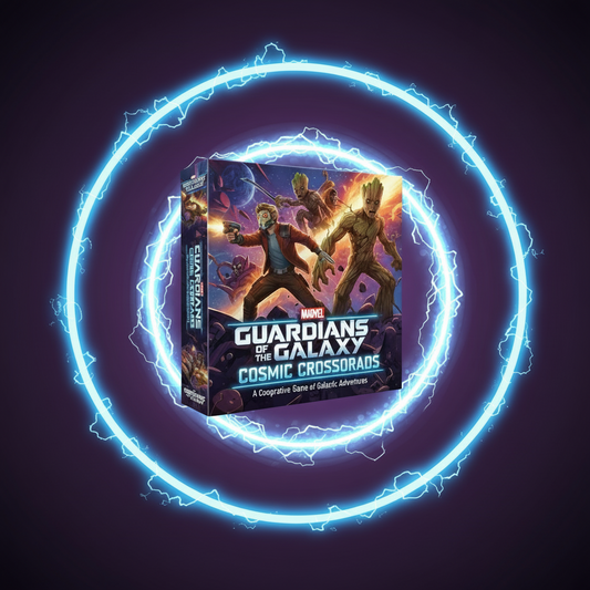 Guardians of the Galaxy: Cosmic Crossroads game box with vibrant space artwork.