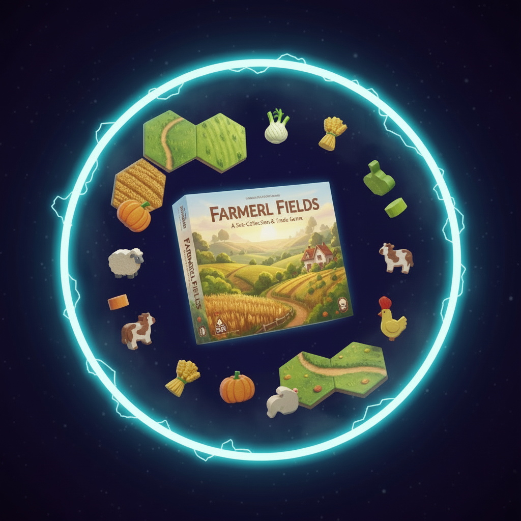 Crop tiles, market cards and farmer tokens on the playing area.