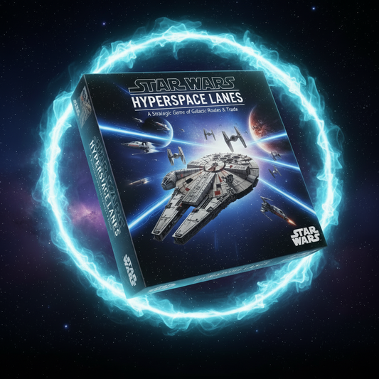 Star Wars: Hyperspace Lanes game box with starships jumping through hyperspace.