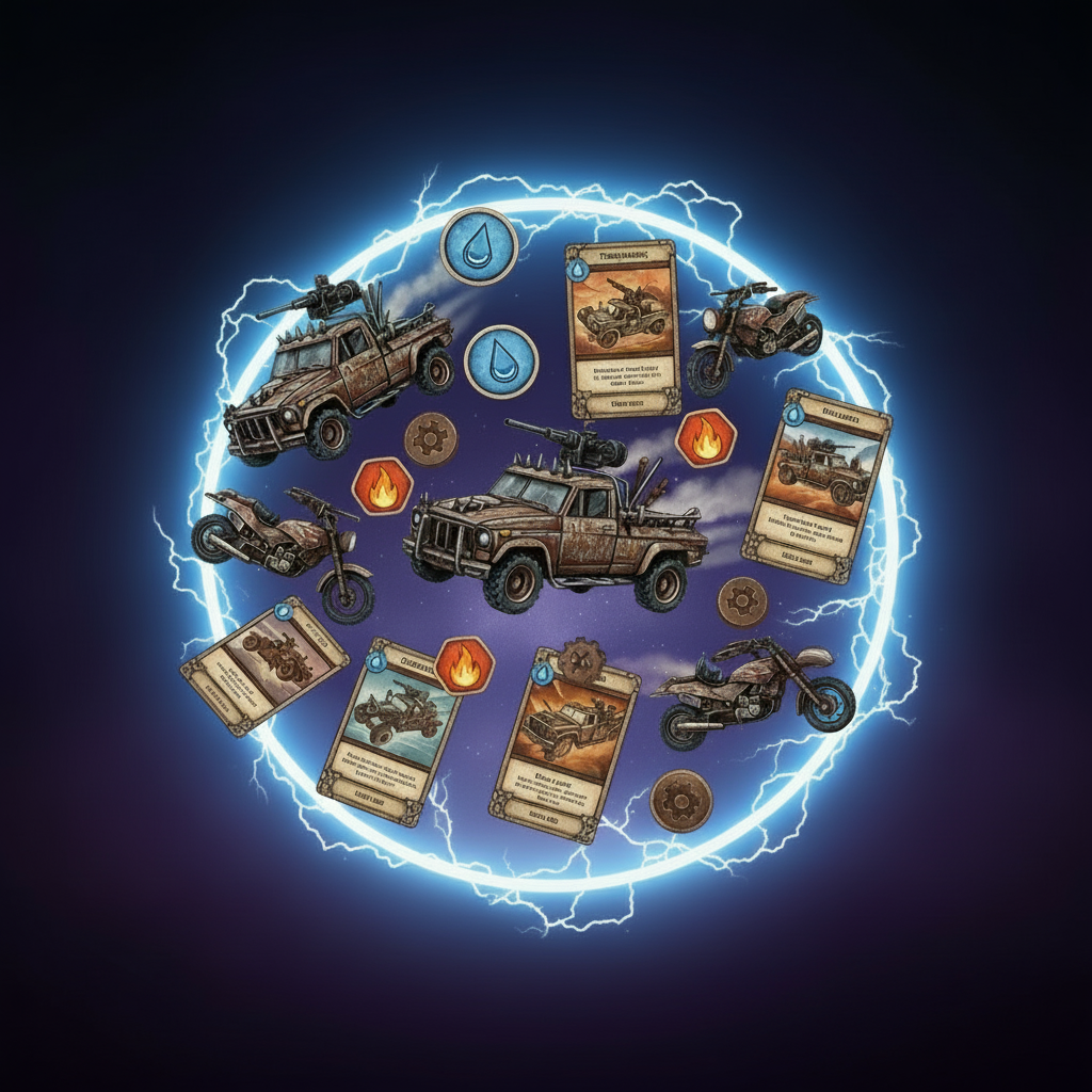 Players upgrading vehicles and battling for control of scarce water zones