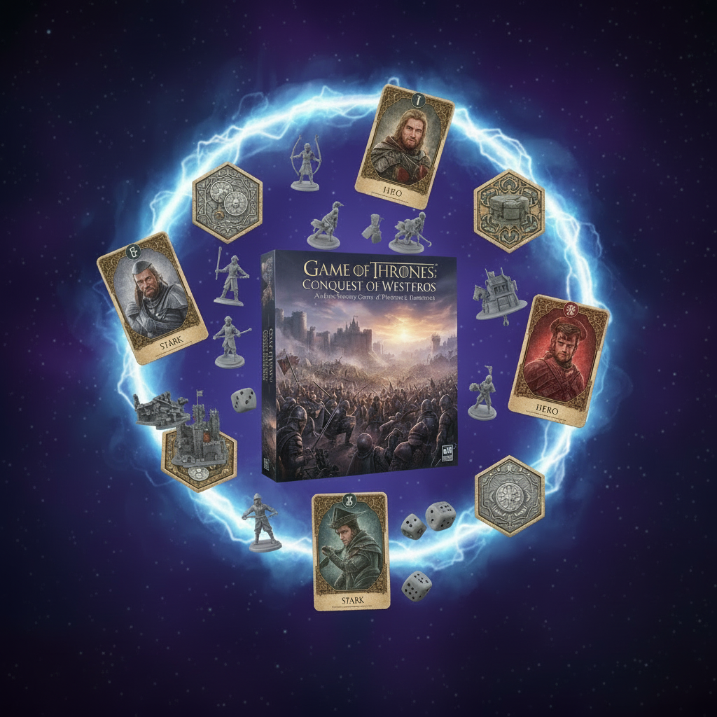 Westeros map, house boards and resource tokens on the table